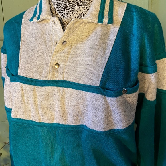 Vintage Blue and Gray Quarter Zip Sweater - Picture 4 of 7